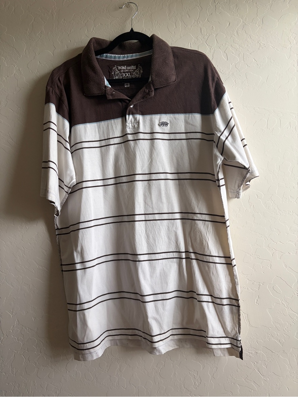 Ecko Unlimited Brown and White Striped Polo Shirt